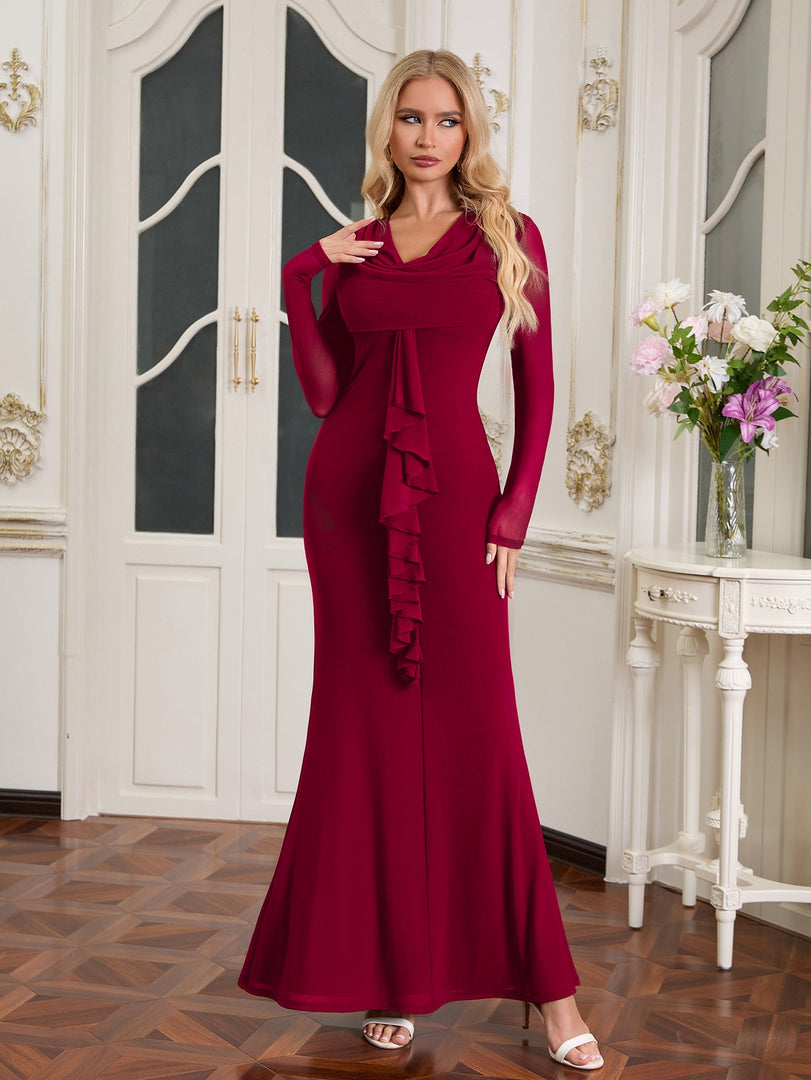 Draped Collar Ribbon Trim Bodycon Mesh Dress | Cocktail Dress, Homecoming Dress