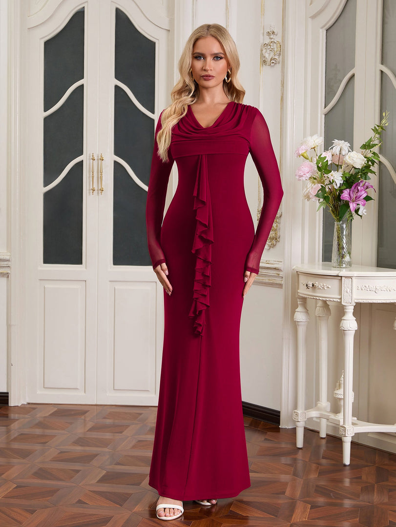 Draped Collar Ribbon Trim Bodycon Mesh Dress | Cocktail Dress, Homecoming Dress