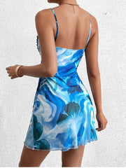 Draped Mesh Floral Print Cami Dress | Vacation Dress, Wedding Guest Dress