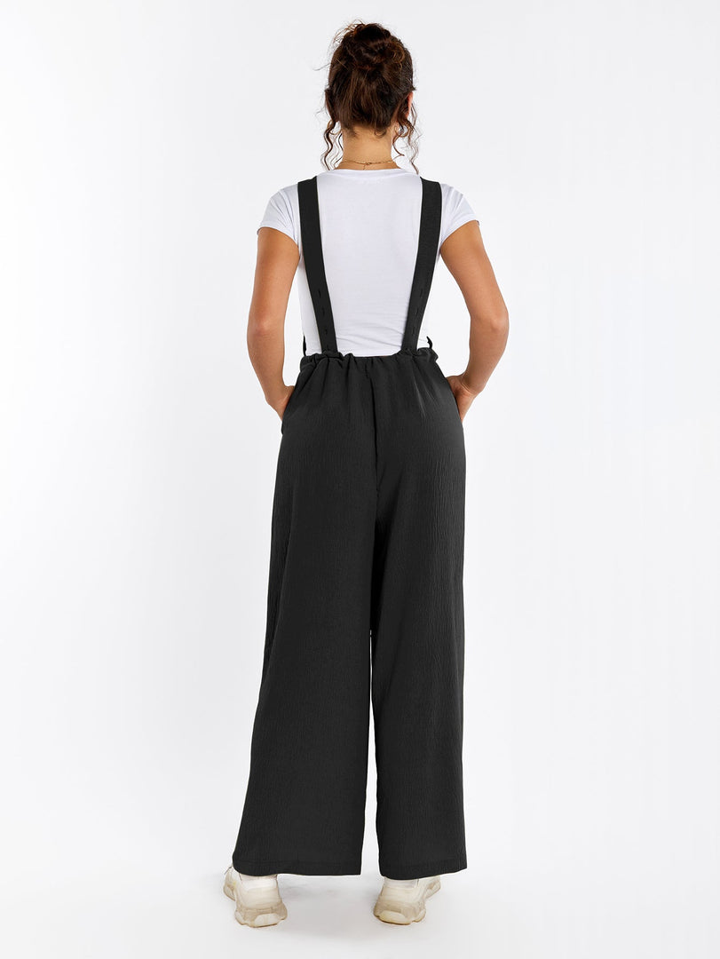 Drawstring Adjustable Button Back Pocket Jumpsuit | Wedding Guest Jumpsuit