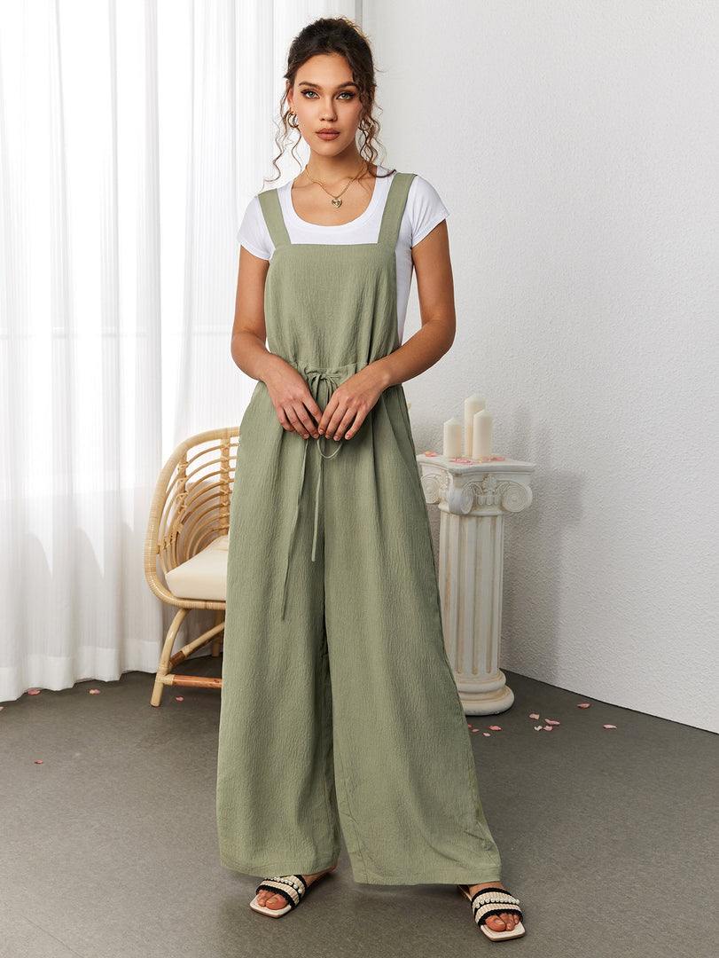 Drawstring Adjustable Button Back Pocket Jumpsuit | Wedding Guest Jumpsuit