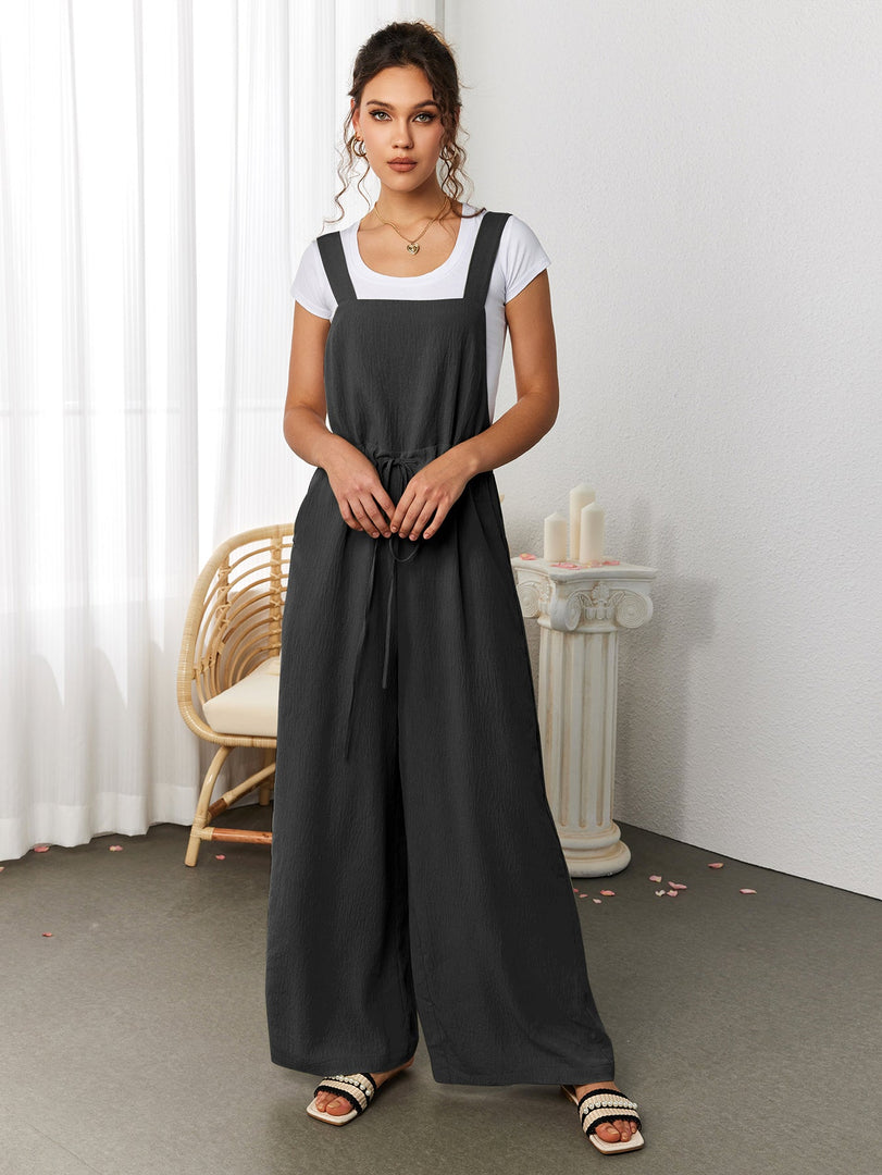 Drawstring Adjustable Button Back Pocket Jumpsuit | Wedding Guest Jumpsuit