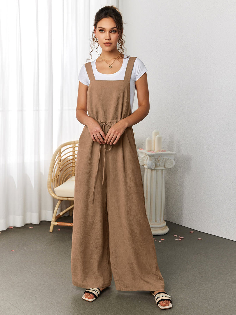 Drawstring Adjustable Button Back Pocket Jumpsuit | Wedding Guest Jumpsuit