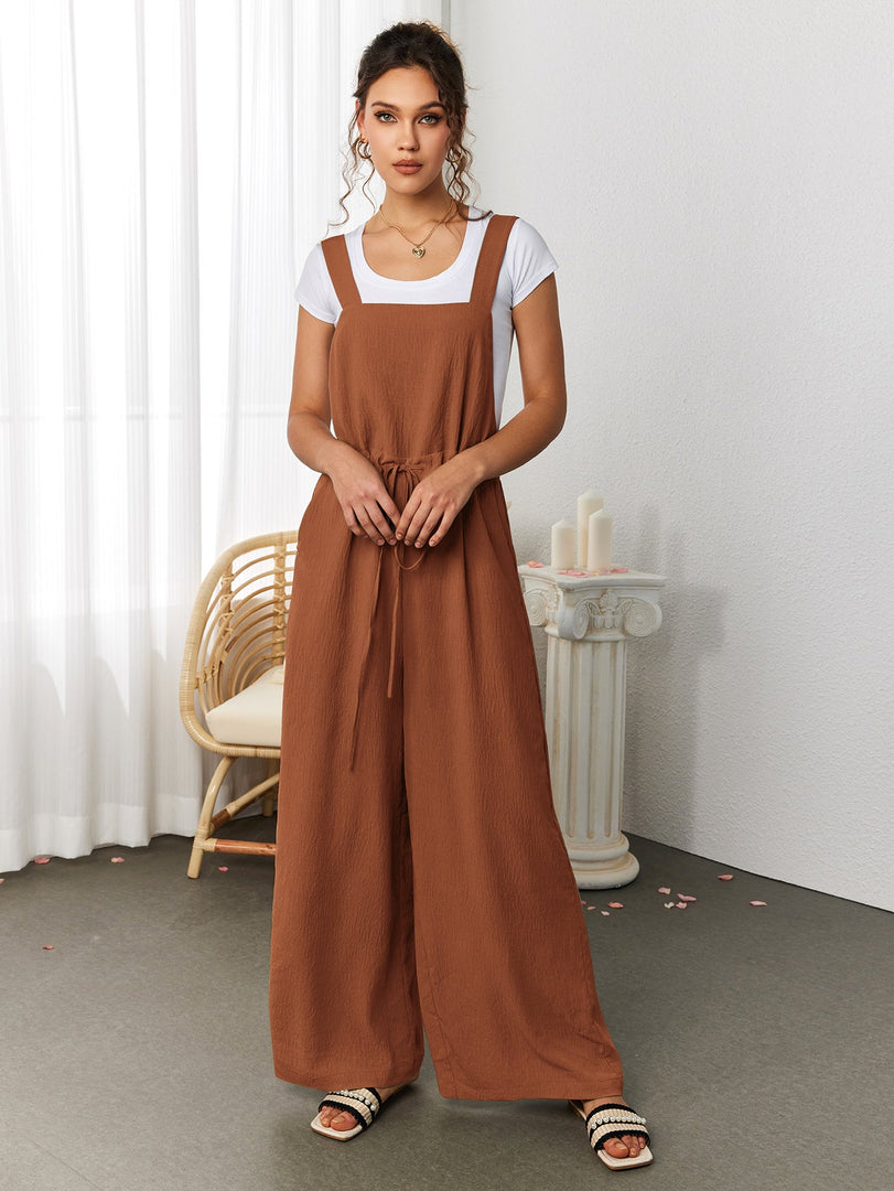 Drawstring Adjustable Button Back Pocket Jumpsuit | Wedding Guest Jumpsuit