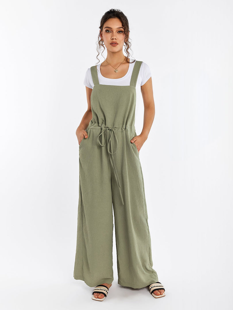 Drawstring Adjustable Button Back Pocket Jumpsuit | Wedding Guest Jumpsuit