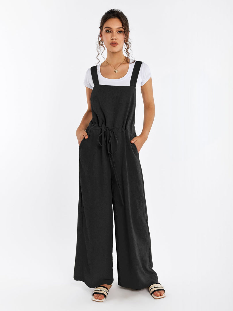 Drawstring Adjustable Button Back Pocket Jumpsuit | Wedding Guest Jumpsuit
