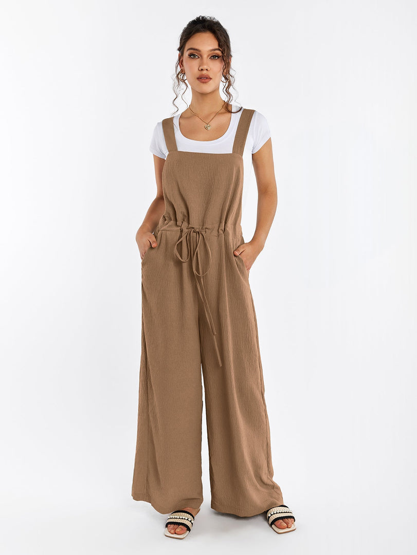 Drawstring Adjustable Button Back Pocket Jumpsuit | Wedding Guest Jumpsuit