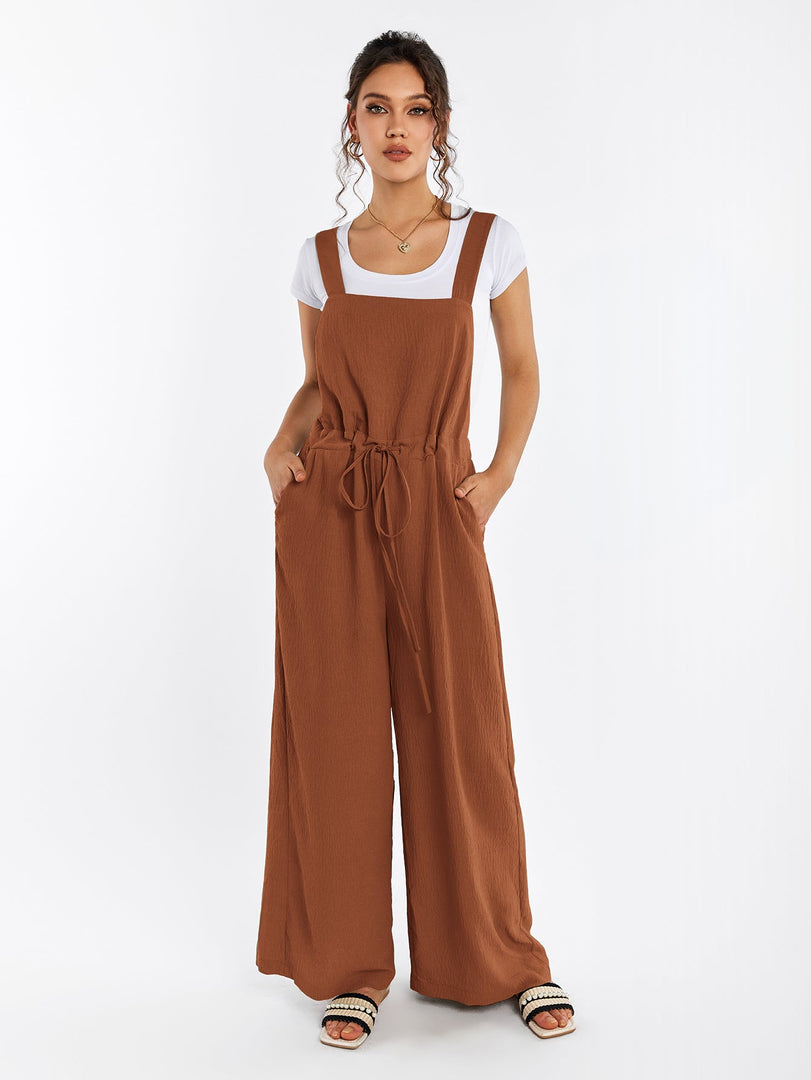 Drawstring Adjustable Button Back Pocket Jumpsuit | Wedding Guest Jumpsuit