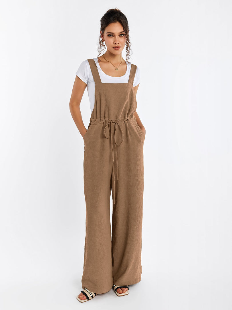 Drawstring Adjustable Button Back Pocket Jumpsuit | Wedding Guest Jumpsuit
