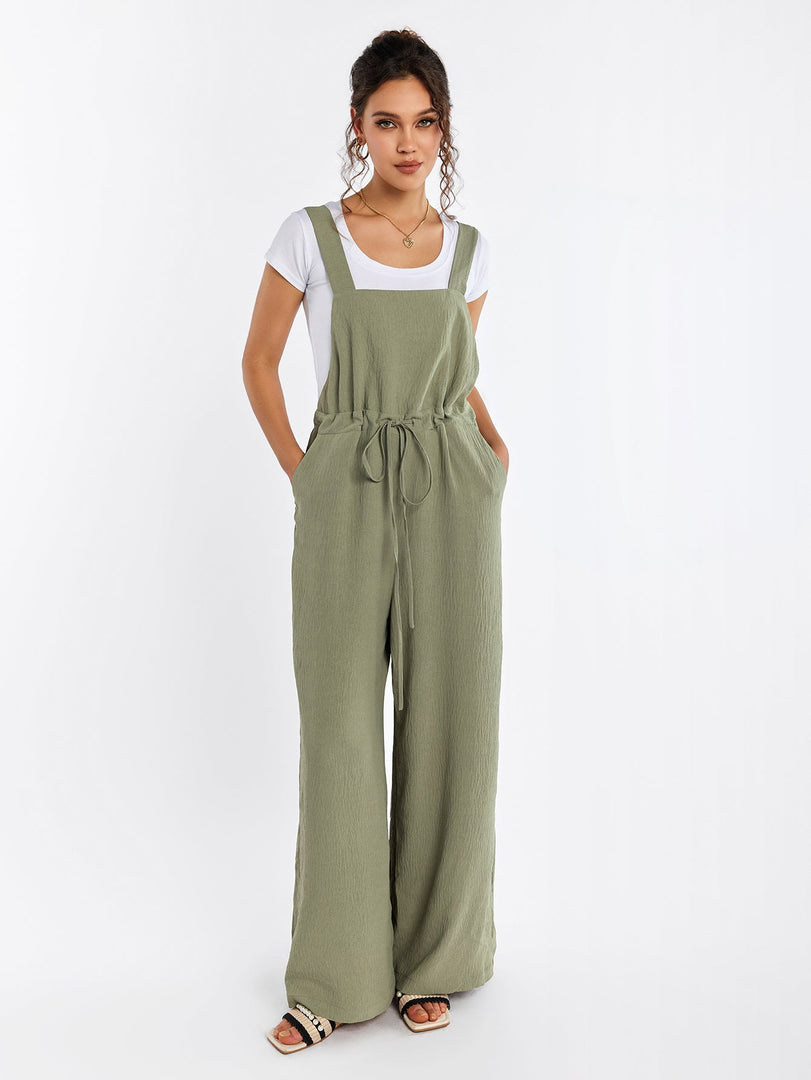 Drawstring Adjustable Button Back Pocket Jumpsuit | Wedding Guest Jumpsuit
