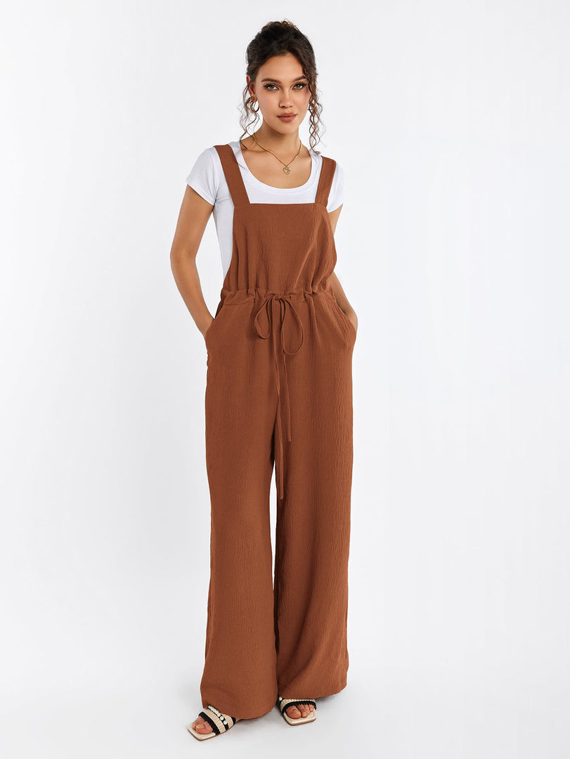 Drawstring Adjustable Button Back Pocket Jumpsuit | Wedding Guest Jumpsuit