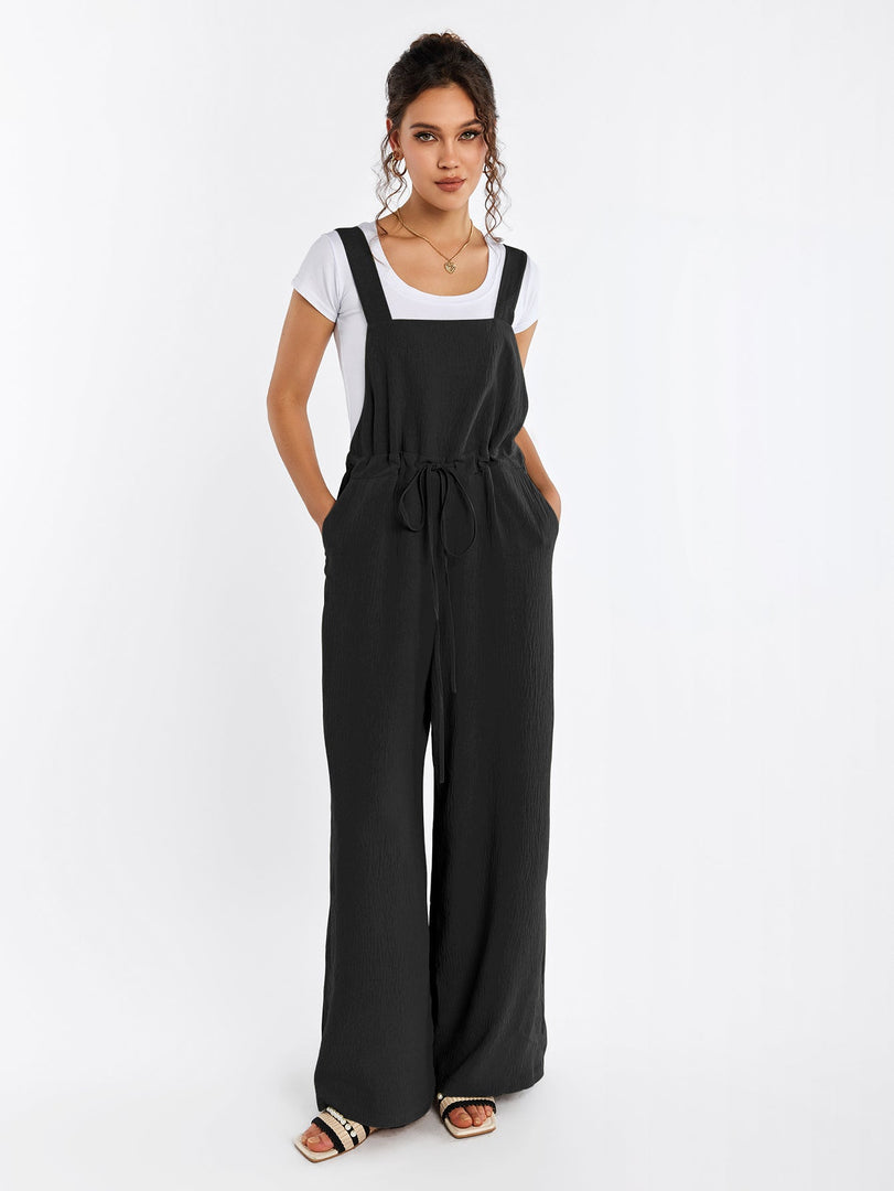 Drawstring Adjustable Button Back Pocket Jumpsuit | Wedding Guest Jumpsuit