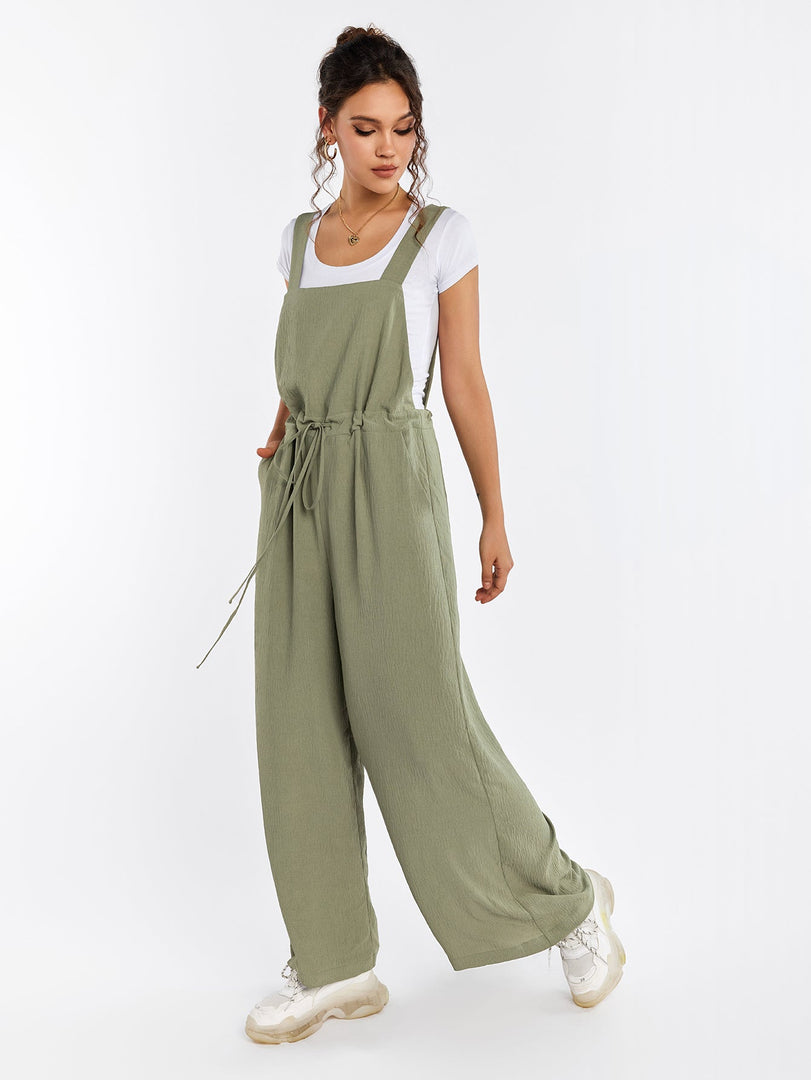 Drawstring Adjustable Button Back Pocket Jumpsuit | Wedding Guest Jumpsuit