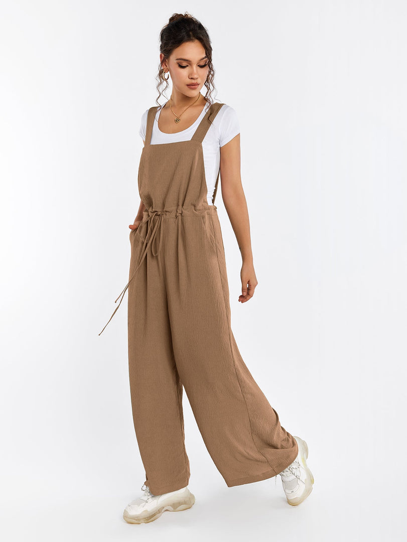 Drawstring Adjustable Button Back Pocket Jumpsuit | Wedding Guest Jumpsuit