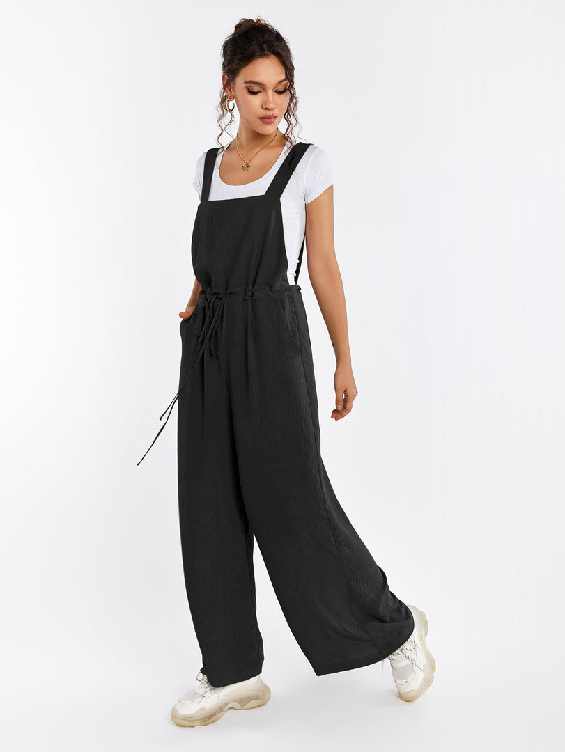 Drawstring Adjustable Button Back Pocket Jumpsuit | Wedding Guest Jumpsuit