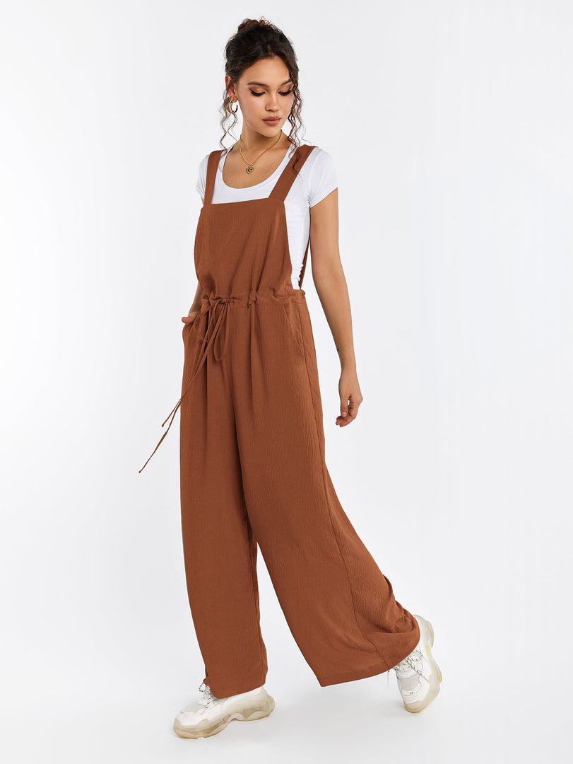 Drawstring Adjustable Button Back Pocket Jumpsuit | Wedding Guest Jumpsuit