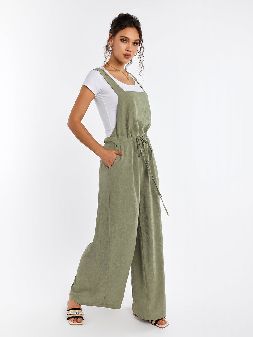 Drawstring Adjustable Button Back Pocket Jumpsuit | Wedding Guest Jumpsuit