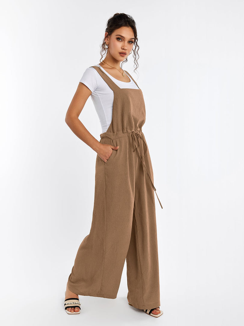 Drawstring Adjustable Button Back Pocket Jumpsuit | Wedding Guest Jumpsuit