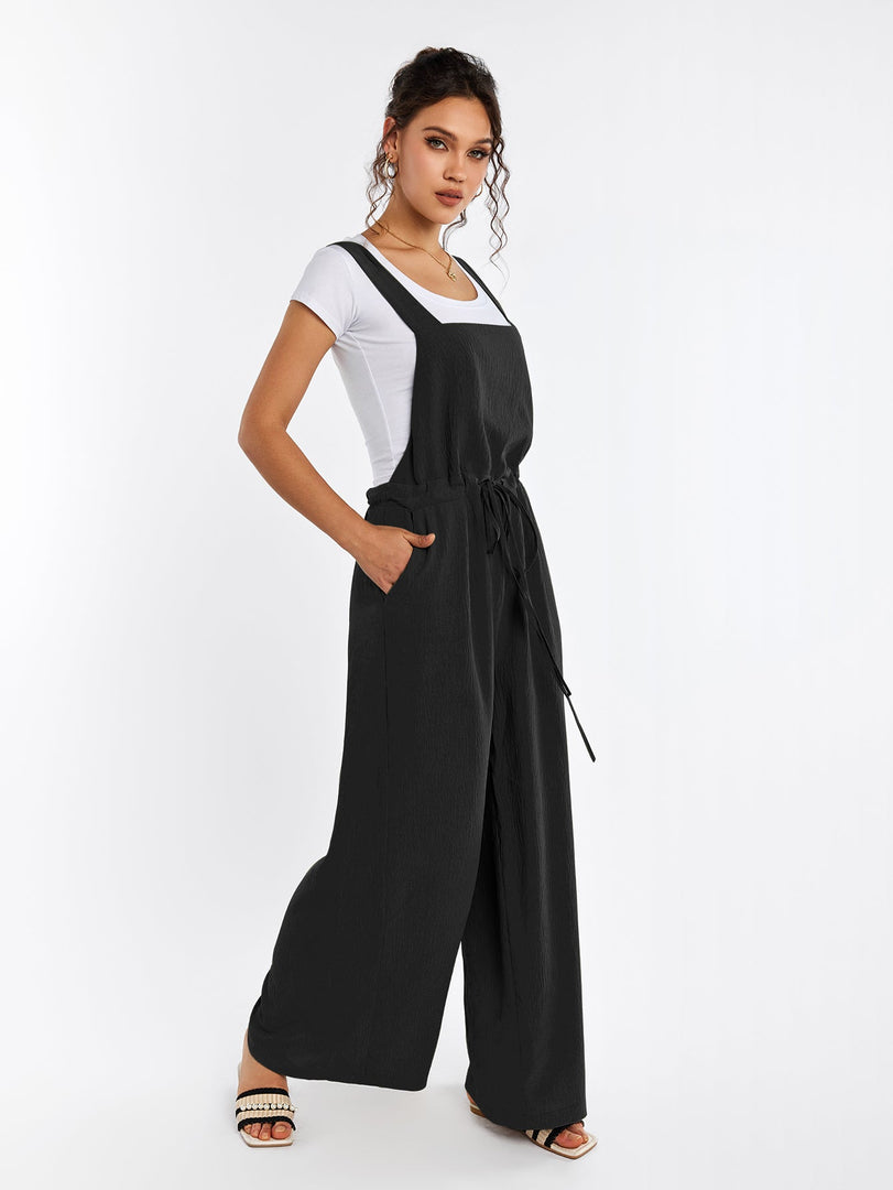 Drawstring Adjustable Button Back Pocket Jumpsuit | Wedding Guest Jumpsuit