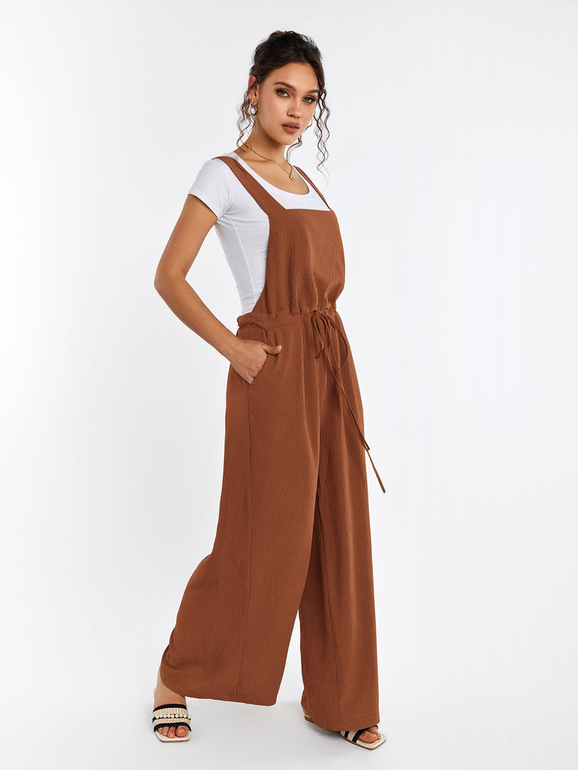 Drawstring Adjustable Button Back Pocket Jumpsuit | Wedding Guest Jumpsuit