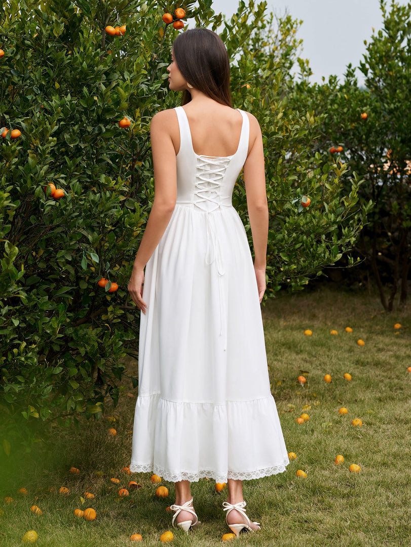 Embellished Button Crisscross Lace Trim Maxi Dress | Formal Dress