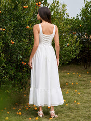 Embellished Button Crisscross Lace Trim Maxi Dress | Formal Dress