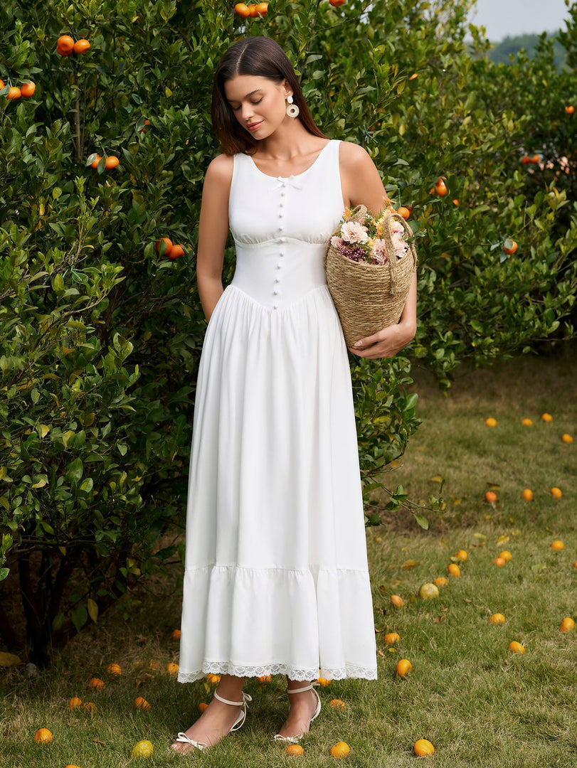Embellished Button Crisscross Lace Trim Maxi Dress | Formal Dress