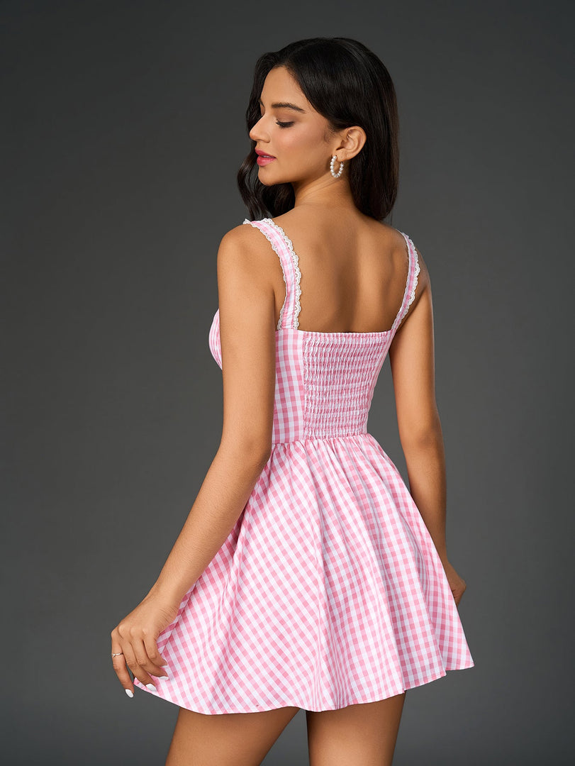 Embellished Button Plaid Print Cami Dress | Vacation Dress, Wedding Guest Dress