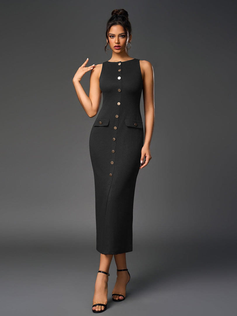 Embellished Button Split Hem Bodycon Dress | Homecoming Dress, Cocktail Dress