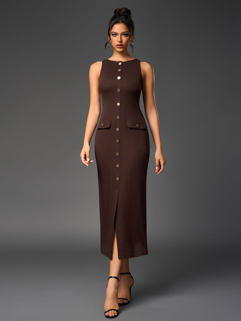 Embellished Button Split Hem Bodycon Dress | Homecoming Dress, Cocktail Dress