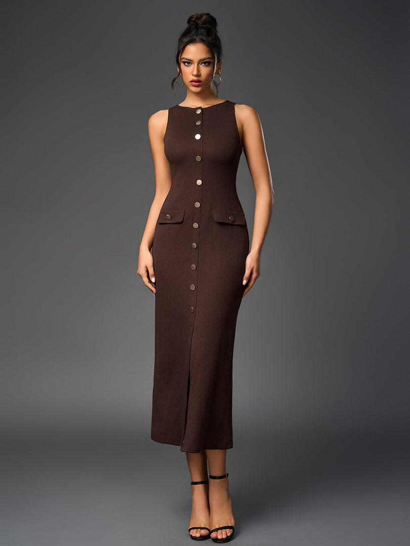 Embellished Button Split Hem Bodycon Dress | Homecoming Dress, Cocktail Dress