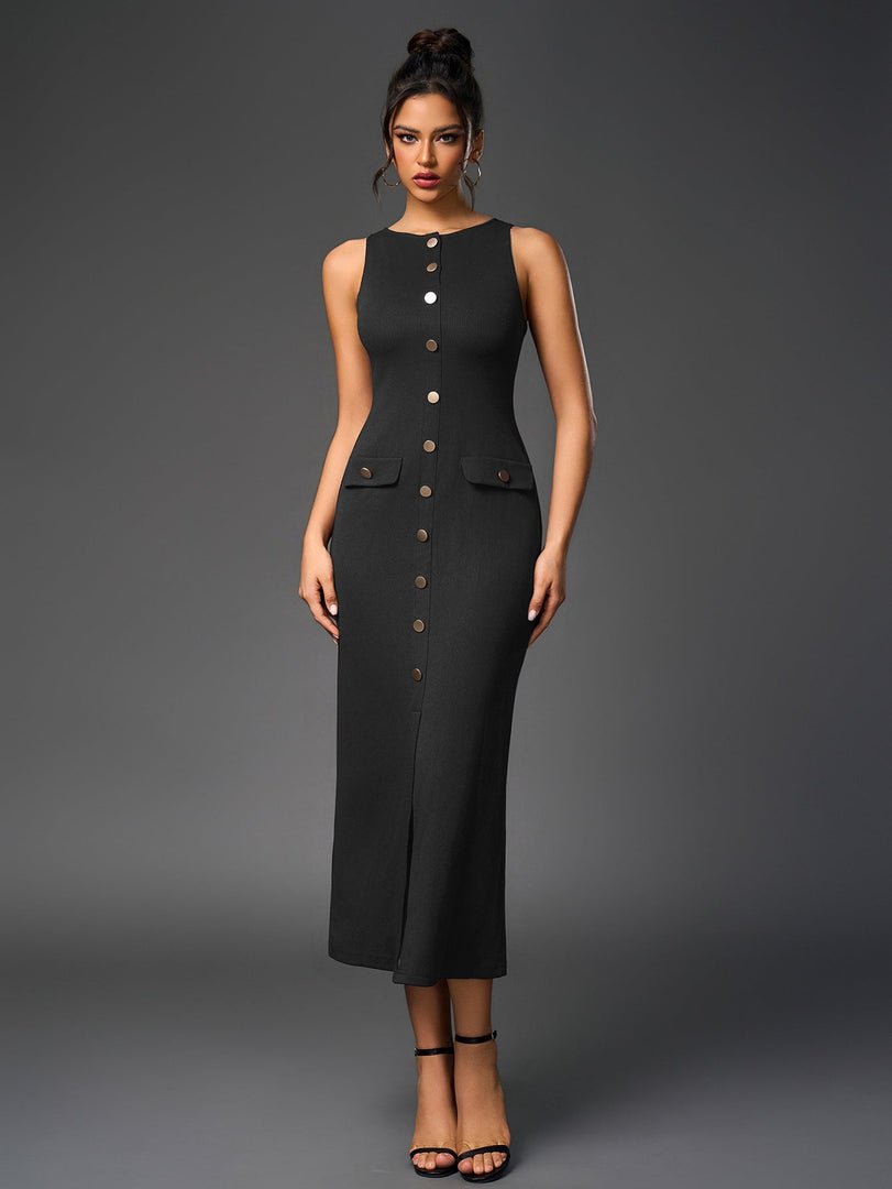 Embellished Button Split Hem Bodycon Dress | Homecoming Dress, Cocktail Dress