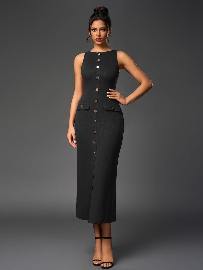 Embellished Button Split Hem Bodycon Dress | Homecoming Dress, Cocktail Dress