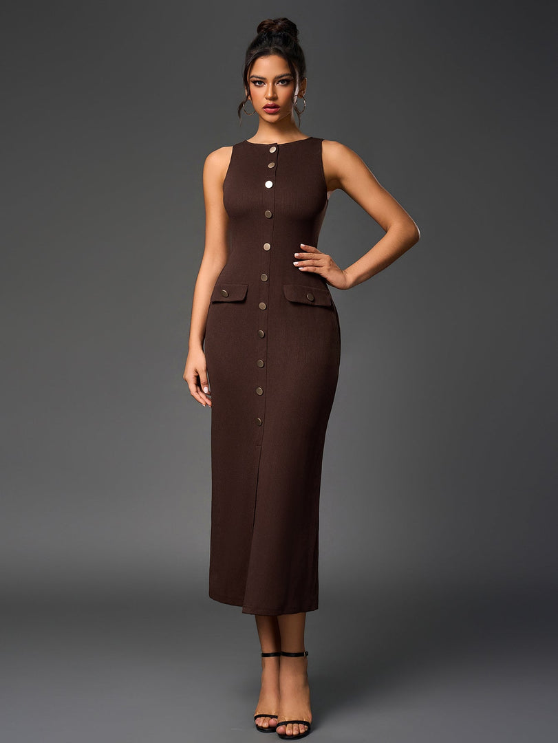Embellished Button Split Hem Bodycon Dress | Homecoming Dress, Cocktail Dress