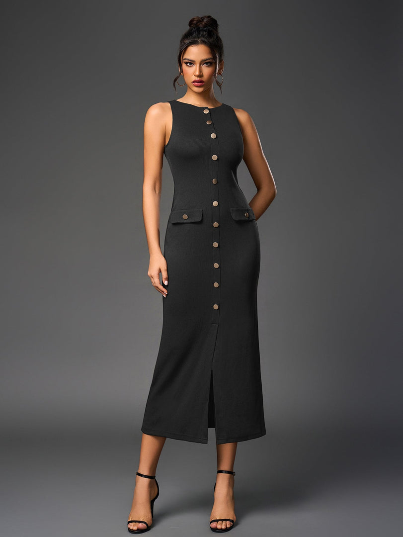 Embellished Button Split Hem Bodycon Dress | Homecoming Dress, Cocktail Dress