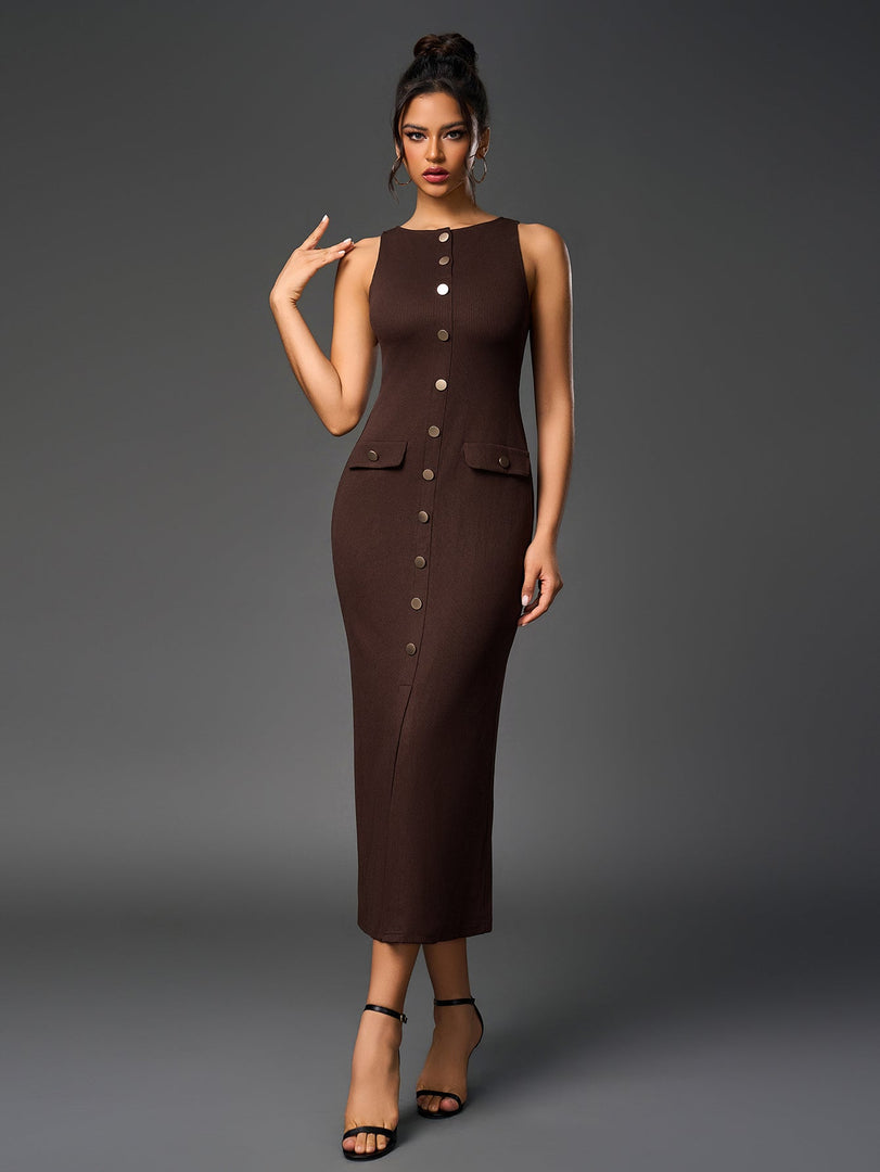 Embellished Button Split Hem Bodycon Dress | Homecoming Dress, Cocktail Dress