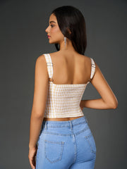 Embellished Lace Asymmetrical Hem Plaid Print Top | Vacation Top