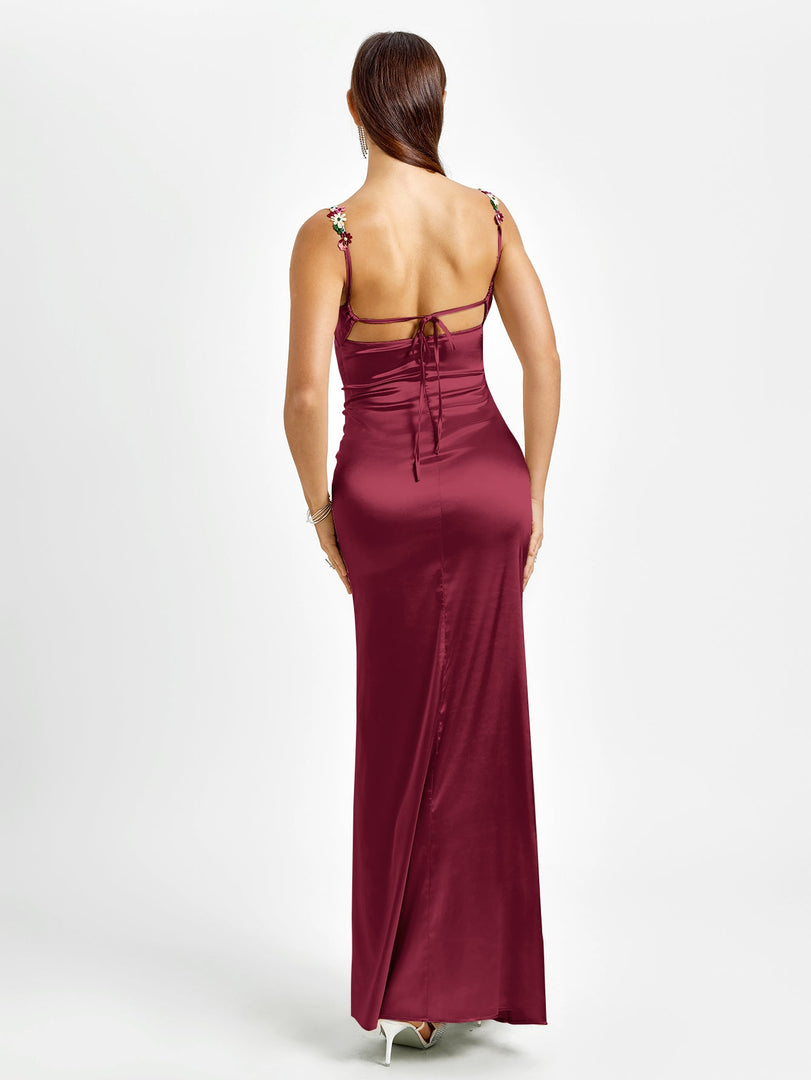 Embellished Strap Tie Back Satin Bodycon Dress | Homecoming Dress