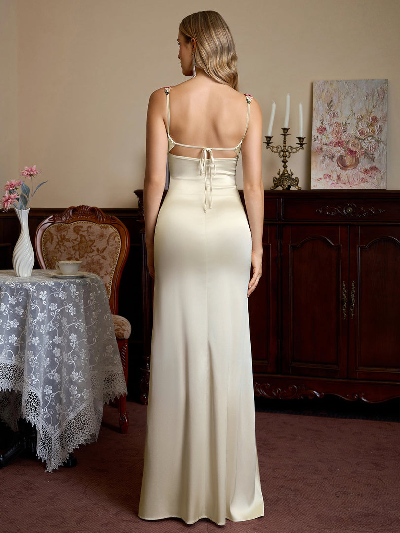 Embellished Strap Tie Back Satin Bodycon Dress | Homecoming Dress