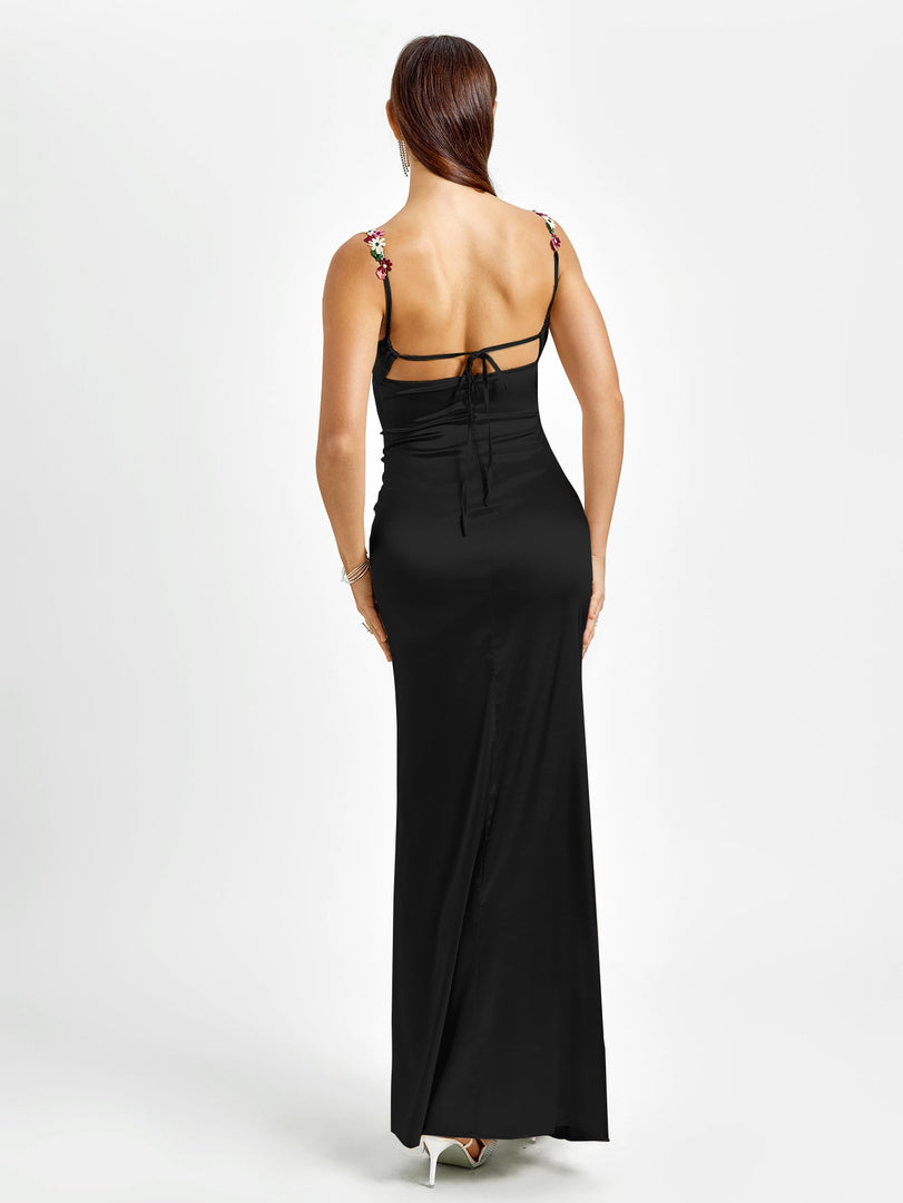 Embellished Strap Tie Back Satin Bodycon Dress | Homecoming Dress