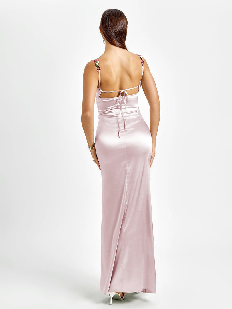Embellished Strap Tie Back Satin Bodycon Dress | Homecoming Dress