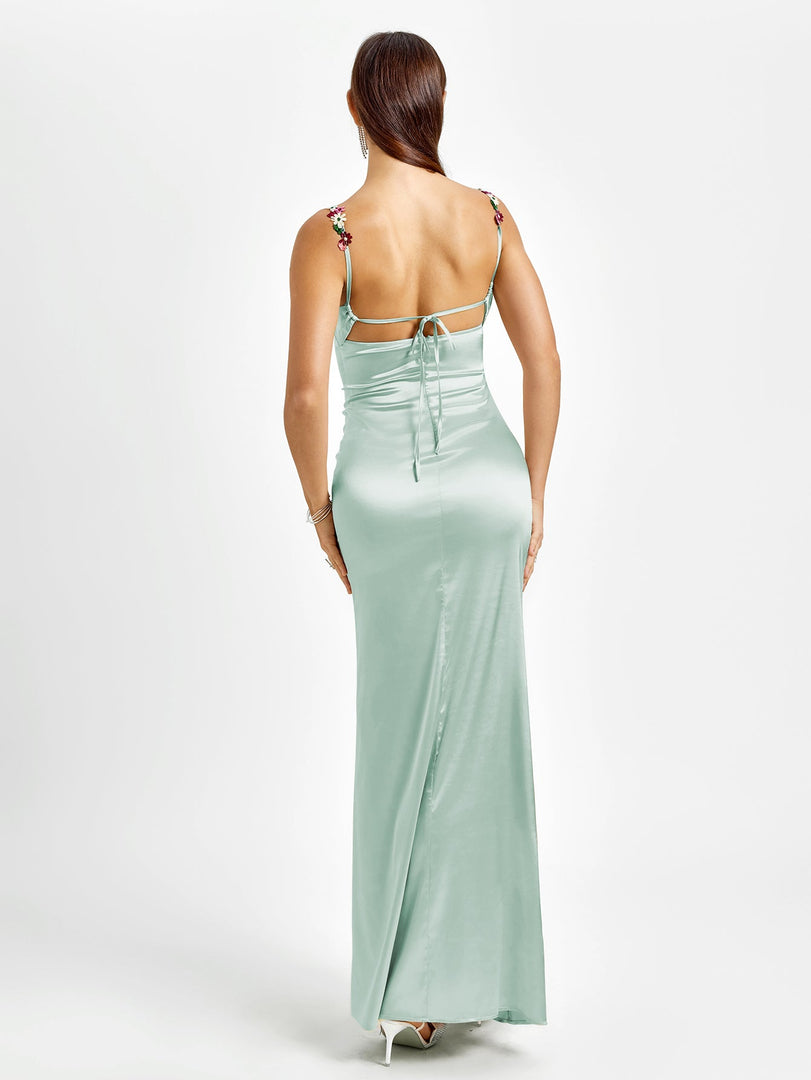 Embellished Strap Tie Back Satin Bodycon Dress | Homecoming Dress