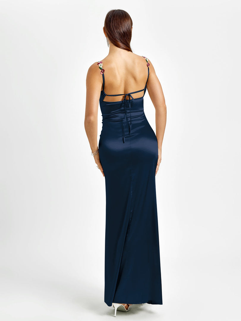 Embellished Strap Tie Back Satin Bodycon Dress | Homecoming Dress