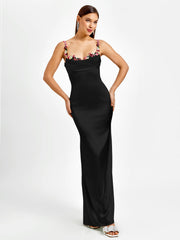 Embellished Strap Tie Back Satin Bodycon Dress | Homecoming Dress