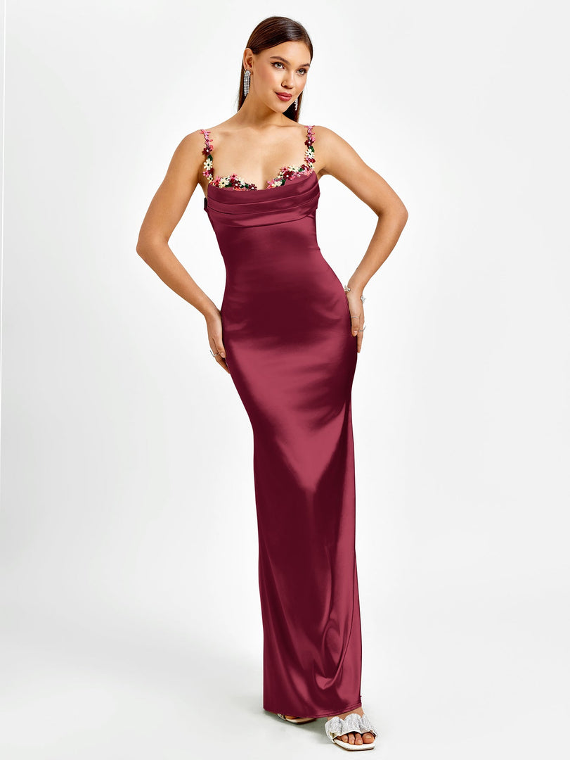Embellished Strap Tie Back Satin Bodycon Dress | Homecoming Dress