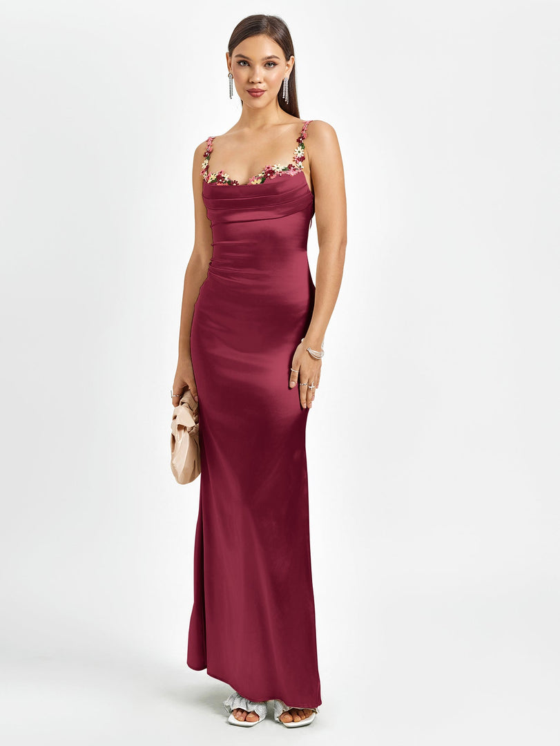 Embellished Strap Tie Back Satin Bodycon Dress | Homecoming Dress
