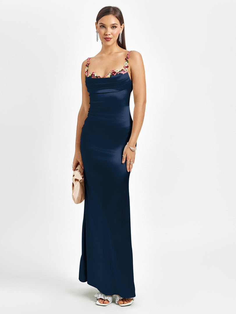 Embellished Strap Tie Back Satin Bodycon Dress | Homecoming Dress