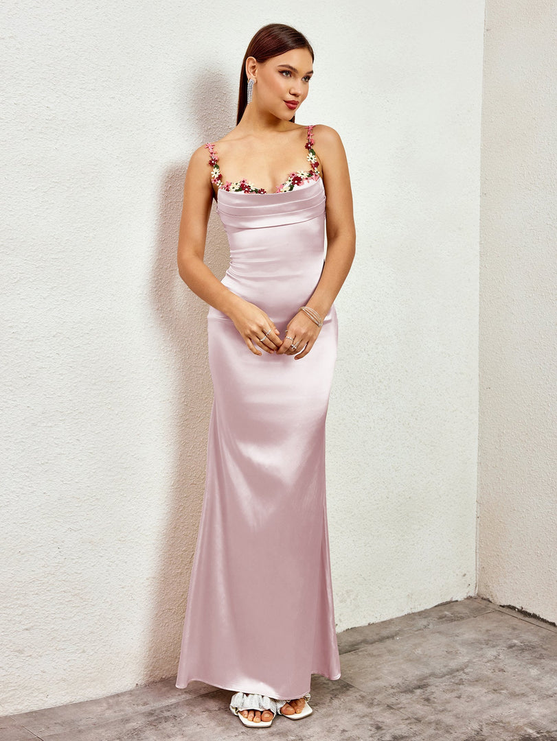 Embellished Strap Tie Back Satin Bodycon Dress | Homecoming Dress