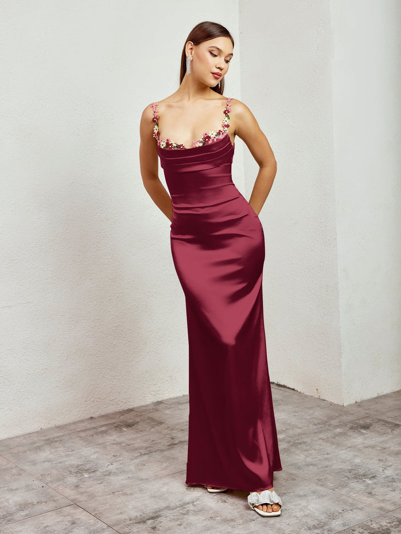 Embellished Strap Tie Back Satin Bodycon Dress | Homecoming Dress