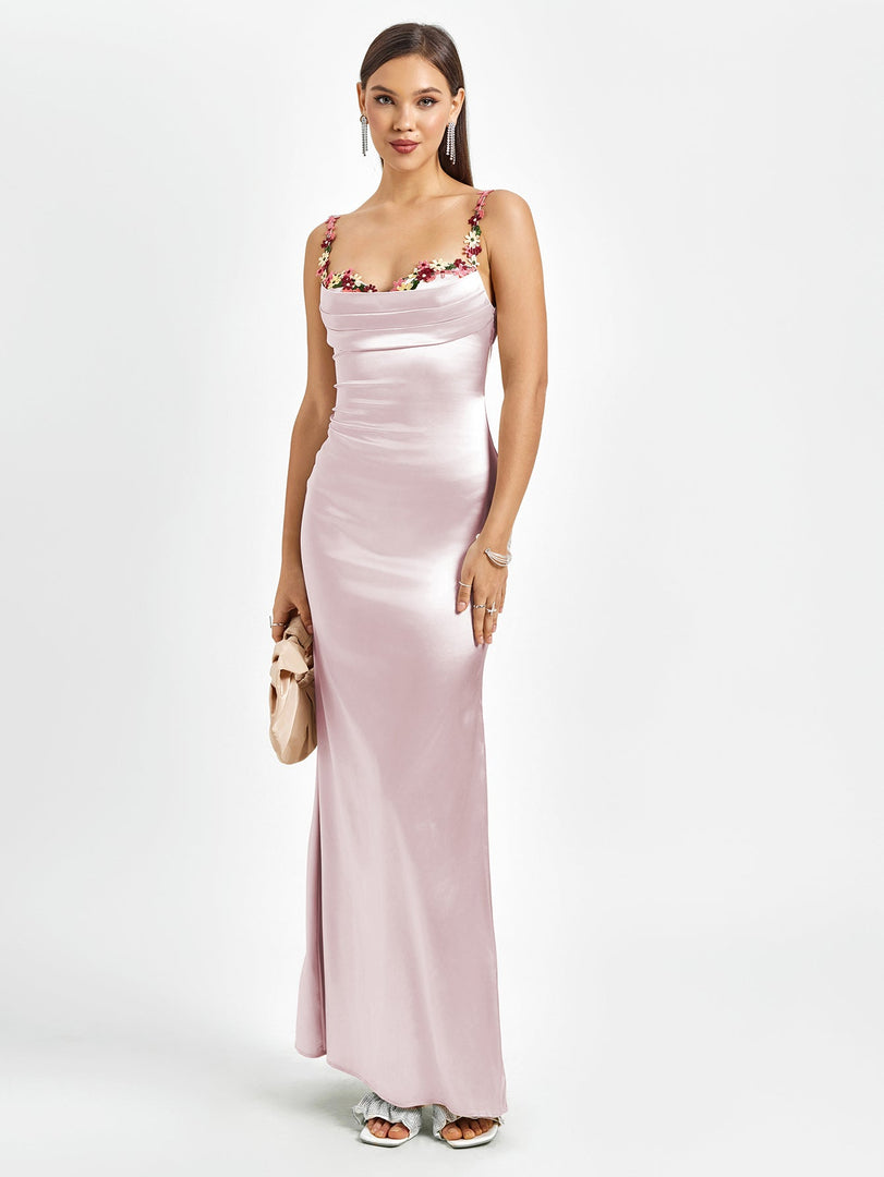 Embellished Strap Tie Back Satin Bodycon Dress | Homecoming Dress
